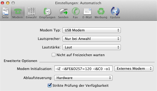 Hast Du das gleiche Modem USRobotics 5637? Sonst den USB-Port direkt am Mac versuchen